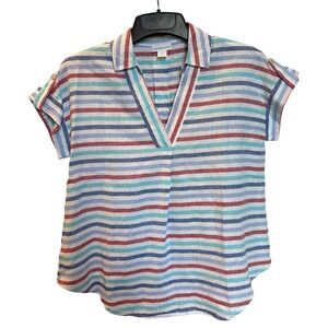 Liz Claiborne Colorful Striped Women's  Short Sleeved Top Blue/Red Multi Small